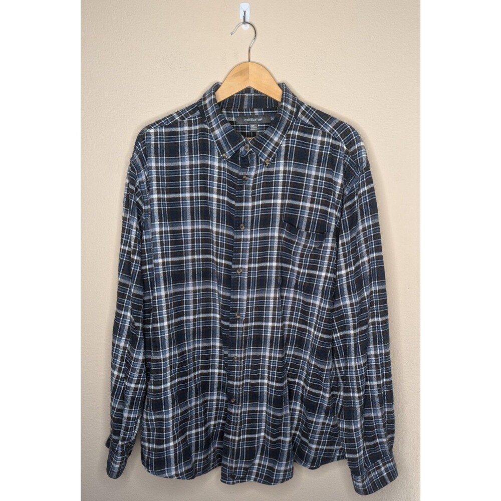 Croft & Barrow Men's Sz XXL Blue & Brown Plaid Flannel Long Sleeve Button Up...
